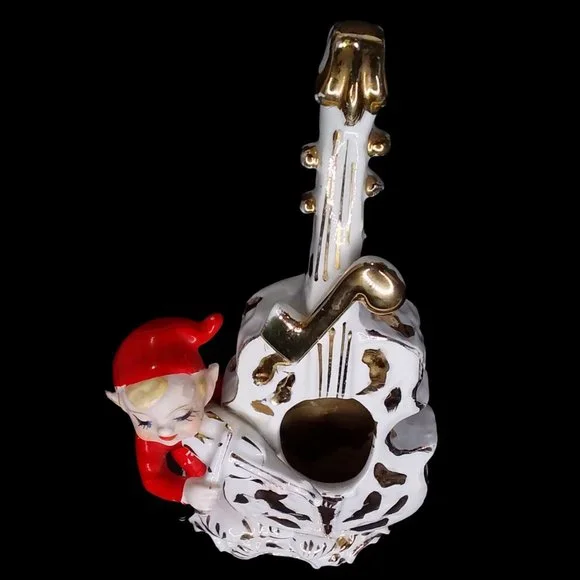 Vtg 1956 Lipper & Mann Red Pixie Elf Playing Violin Cello Musical Figurine Japan - Picture 12 of 13